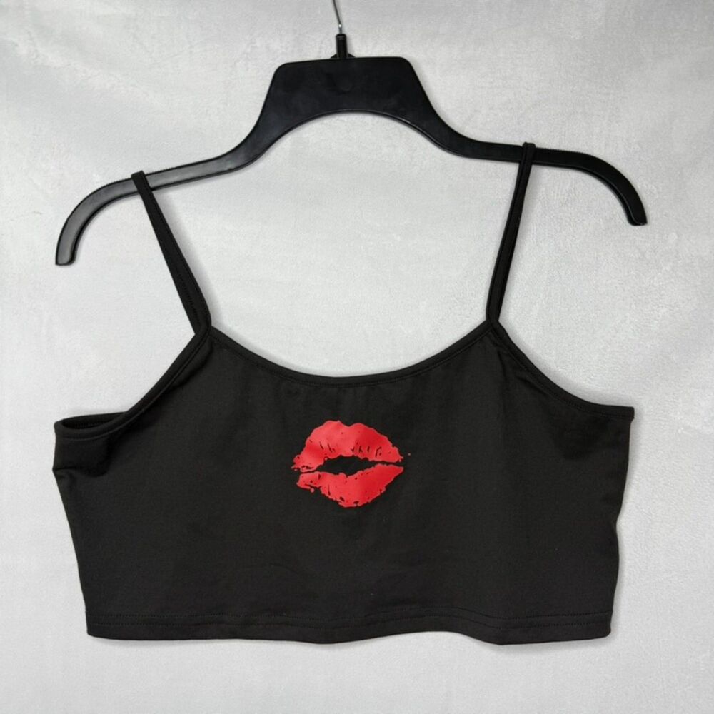 y2k red lips black cami tank size xl